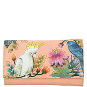 Anuschka Style 1042, handpainted Checkbook Clutch Wallet. Cockatoo Sunrise painting