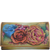 Anuschka Style 1042, handpainted Checkbook Clutch Wallet. Lush Lilac Bronze painting