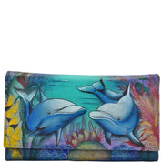 Anuschka Style 1042, handpainted Checkbook Clutch Wallet. Dolphin World painting