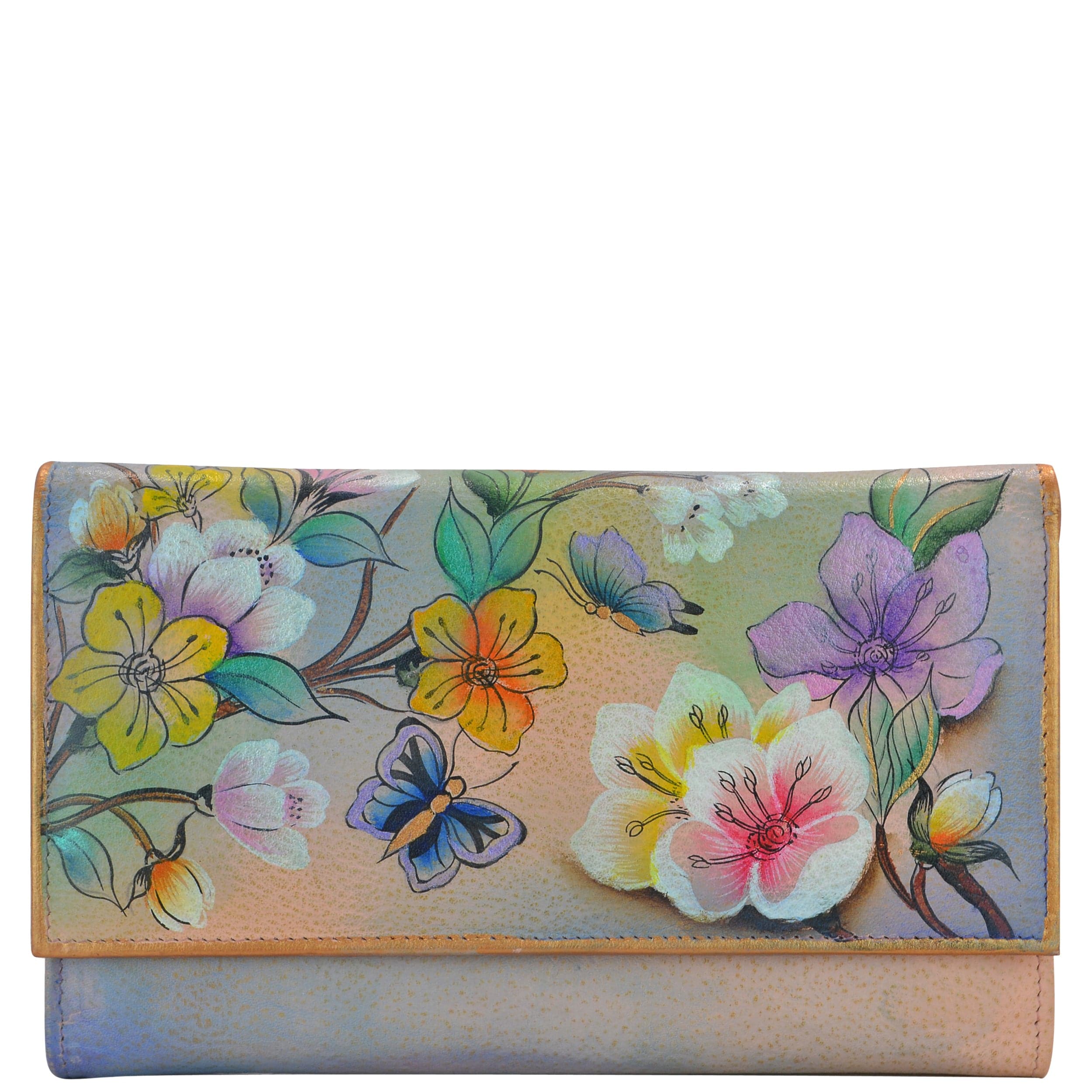 Anuschka Style 1043, handpainted Multipocket Clutch Wallet. Japanese Garden painting