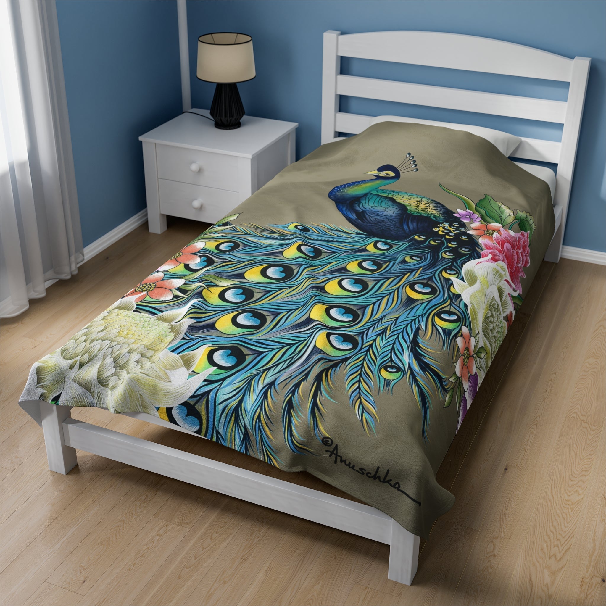 Regal Peacock Velveteen Plush Blanket