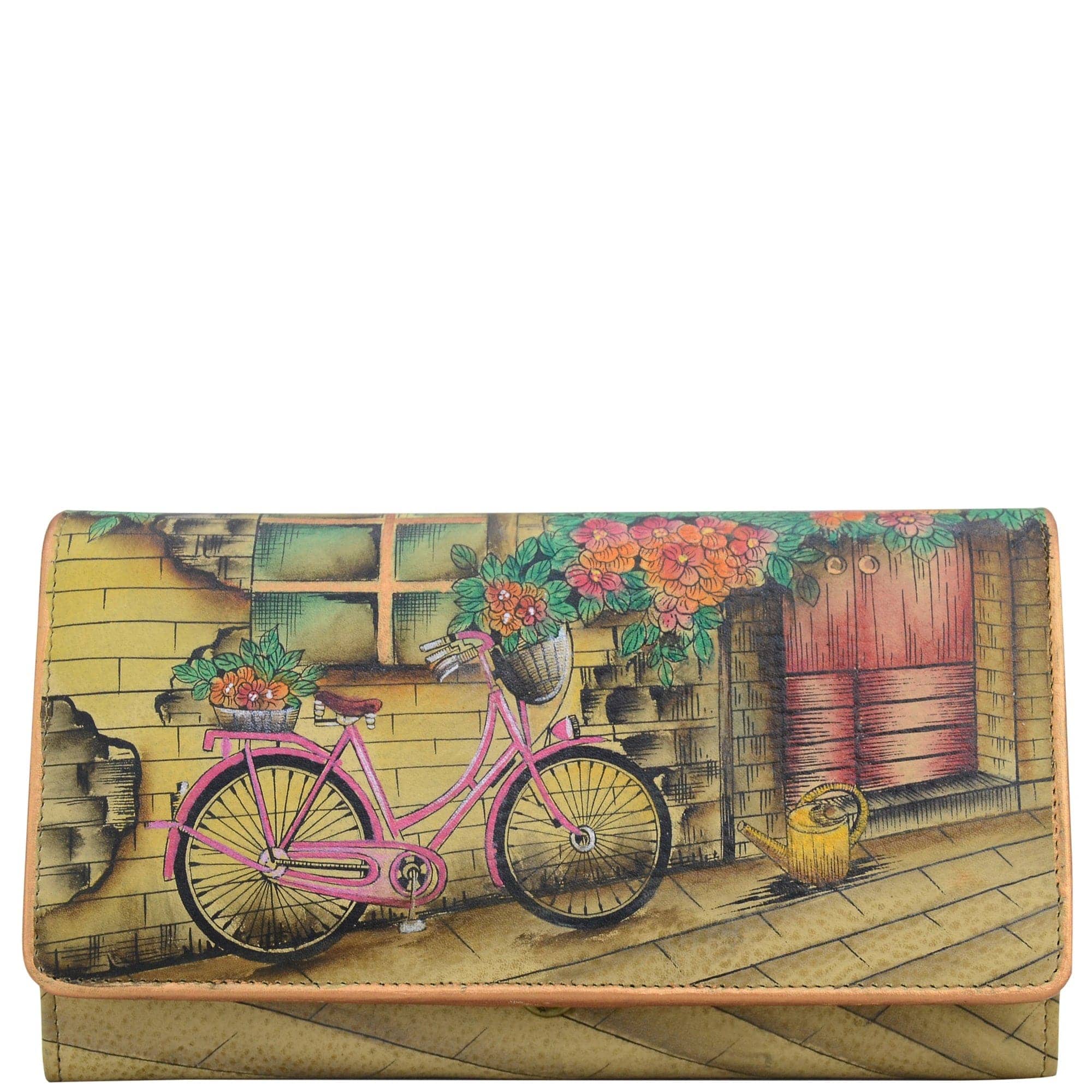 Anuschka Style 1095, handpainted Accordion Flap Wallet. Vintage Bike painting