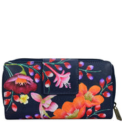 Anuschka Style 1120, handpainted Zip Around Clutch Wallet With Front Organizer. Moonlit Meadow painting