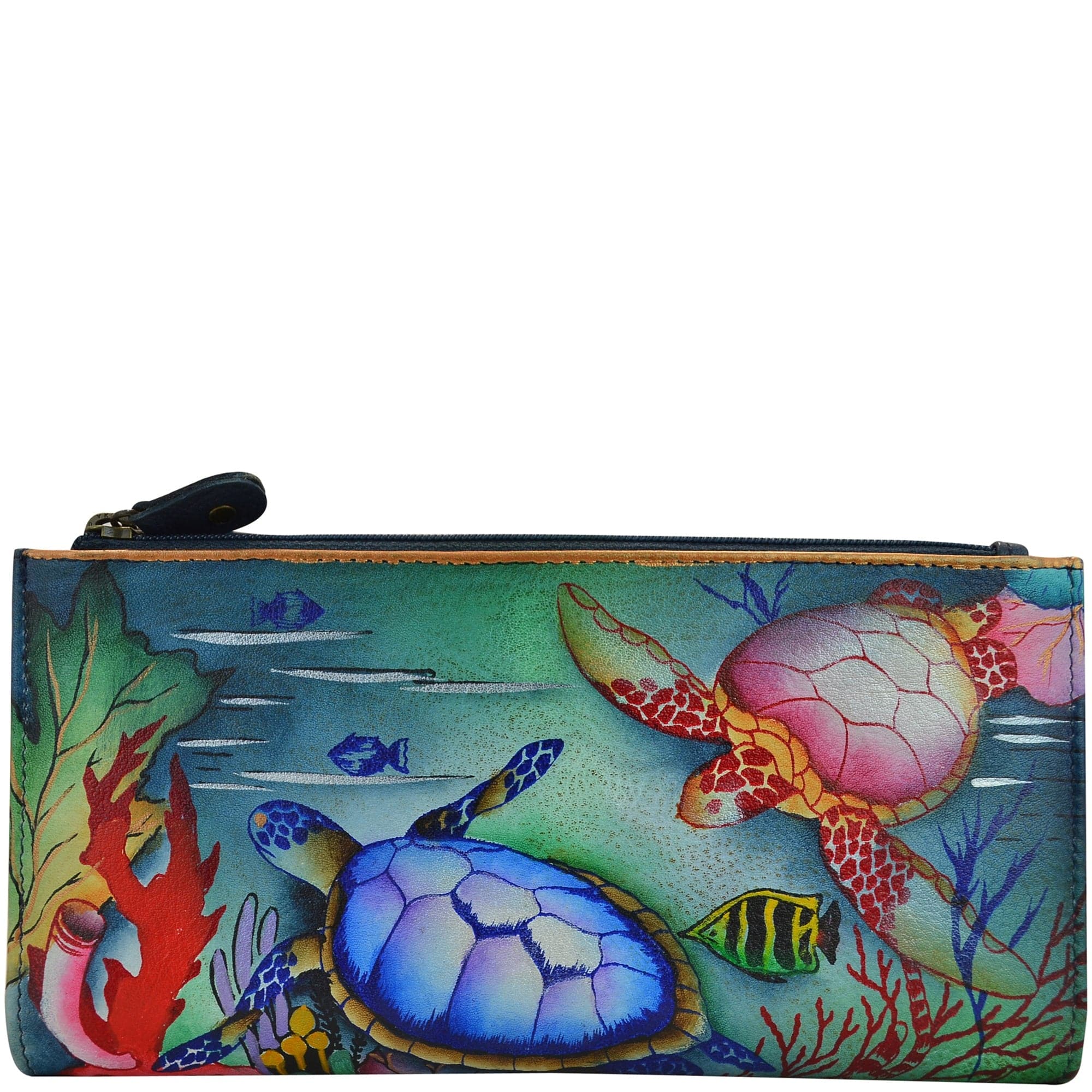 Anuschka Style 1121, handpainted Two Fold Wallet. Ocean Treasures painting