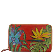 Anuschka Style 1125, handpainted Twin Zip Organizer Wallet. Island Escape painting