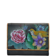 Anuschka Style 1138, handpainted RFID Blocking Small Flap French Wallet. Vintage Bouquet painting