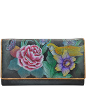 Anuschka Style 1139, handpainted RFID Blocking Two fold French Wallet. Vintage Bouquet painting