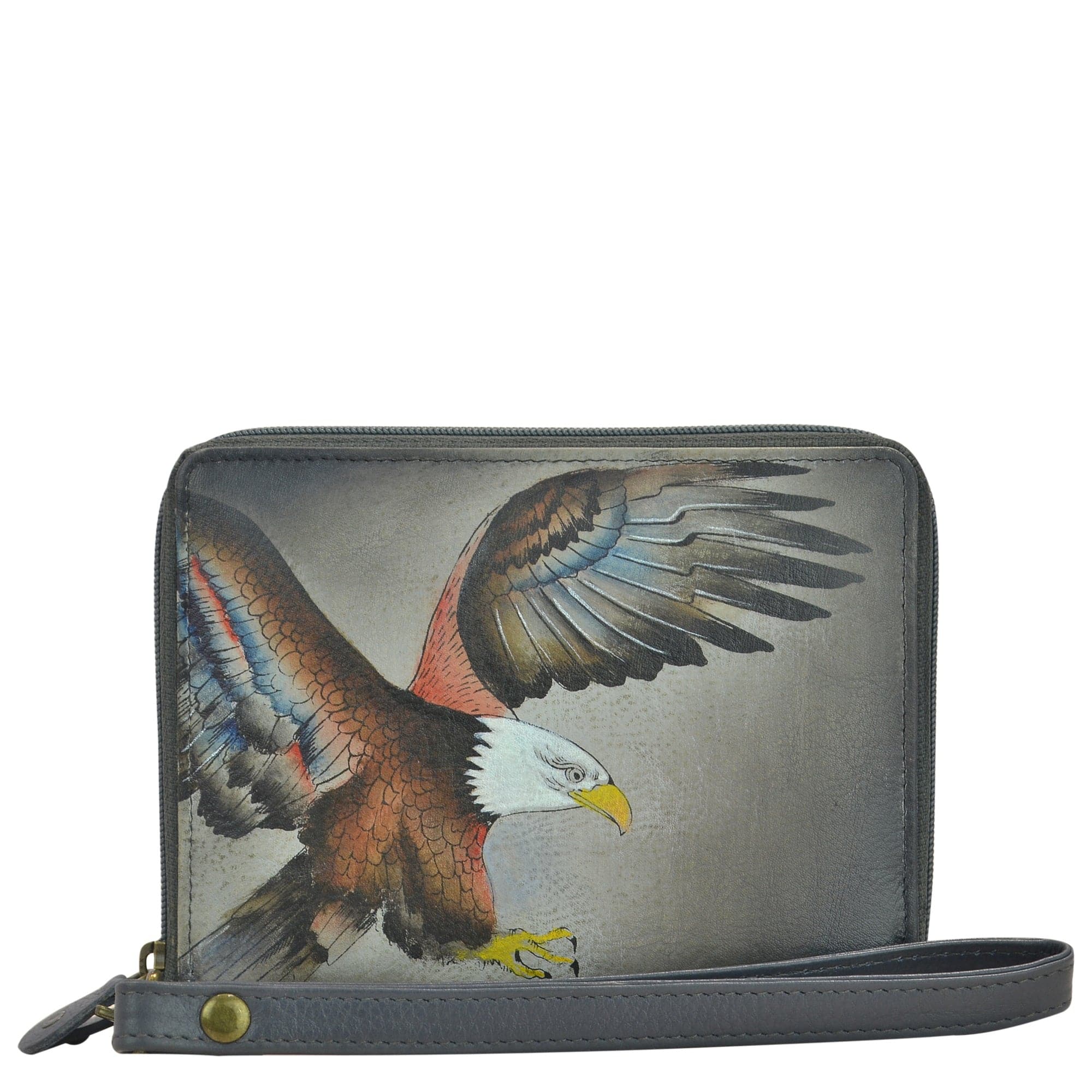 Anuschka Style 1143, handpainted Zip Around Organizer RFID Clutch Wallet. American Eagle painting