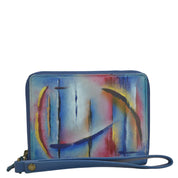 Anuschka Style 1143, handpainted Zip Around Organizer RFID Clutch Wallet. Northern Skies painting