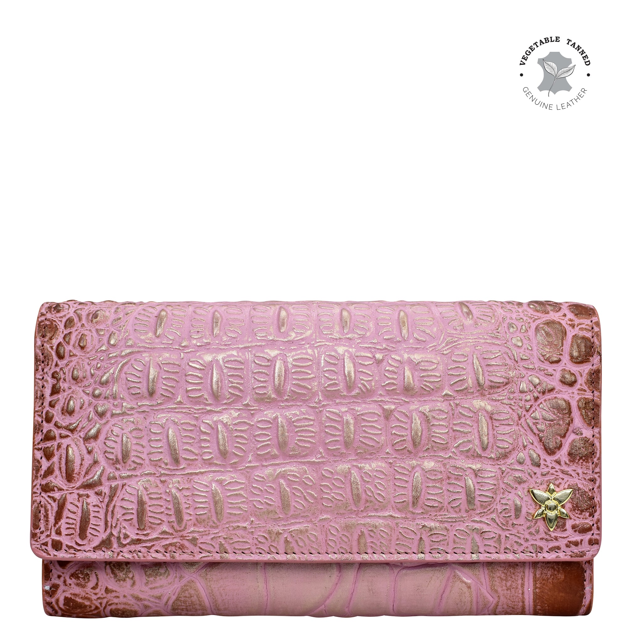 Croc Embossed Blush Gold Three Fold Wallet - 1150