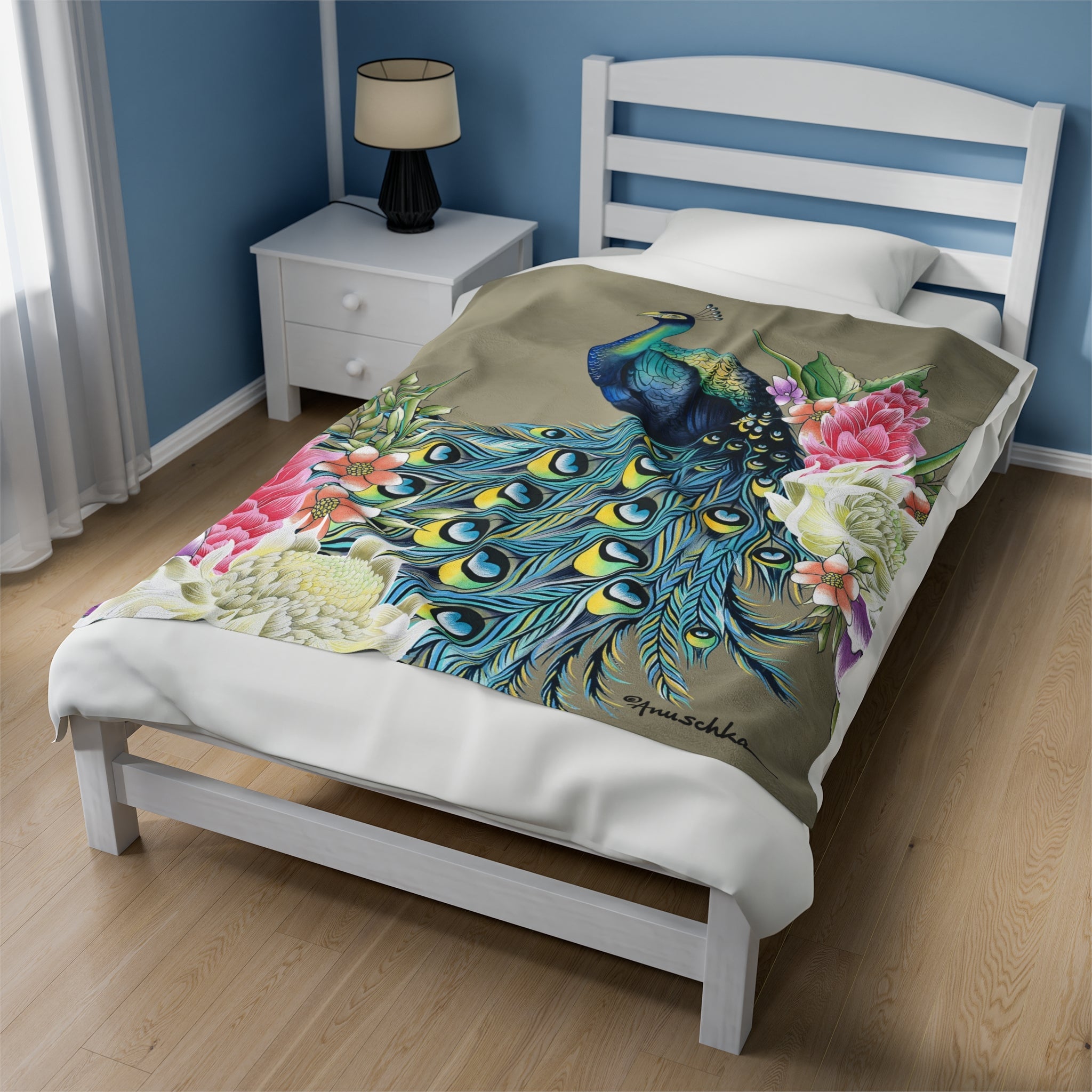 Regal Peacock Velveteen Plush Blanket