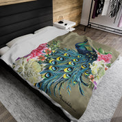Regal Peacock Velveteen Plush Blanket
