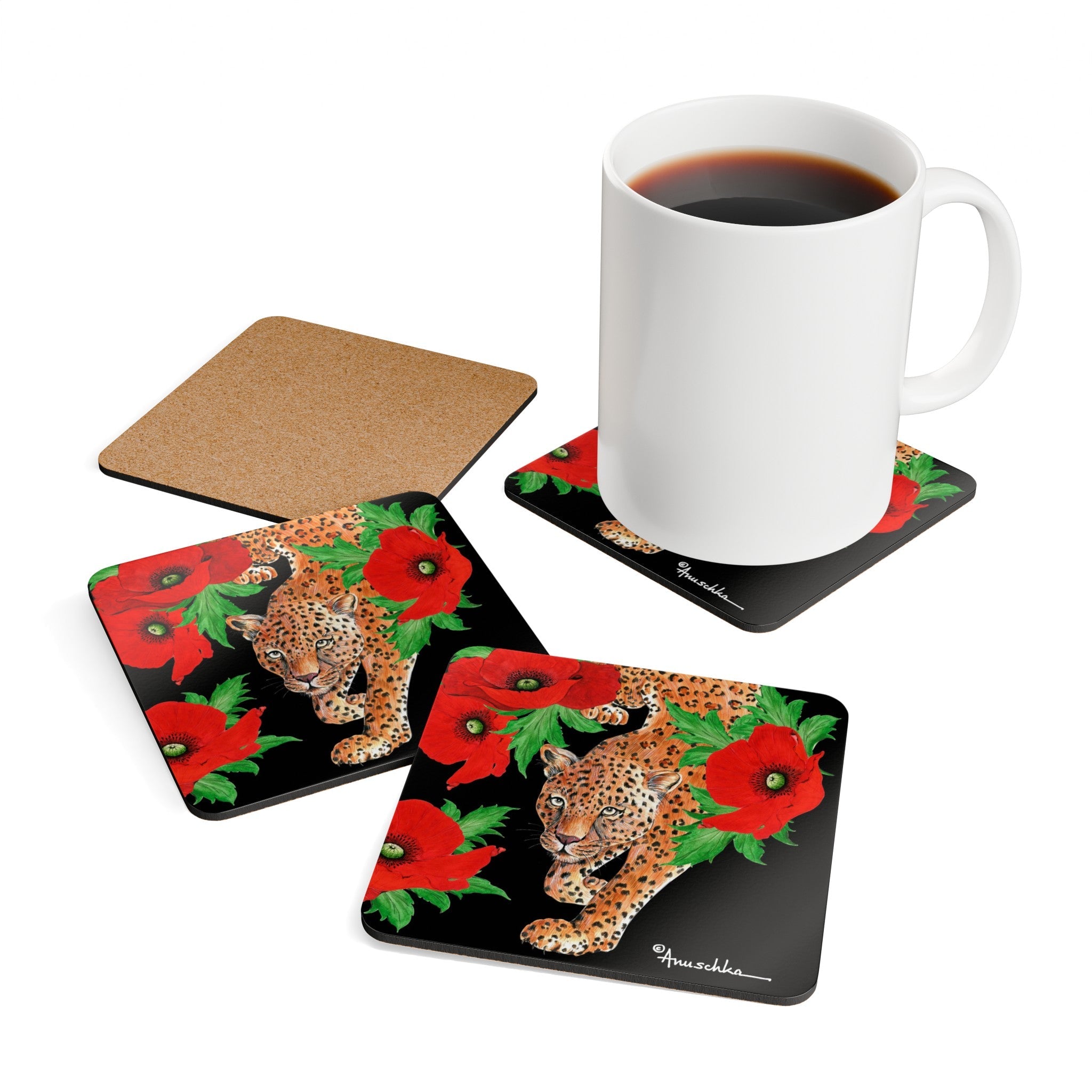 Enigmatic Leopard Corkwood Coaster Set