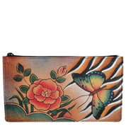 Anna by Anuschka style 1707, handpainted Organizer Wallet. Antique Rose Safari painting in multi color. Featuring seven credit card holders and ID window.