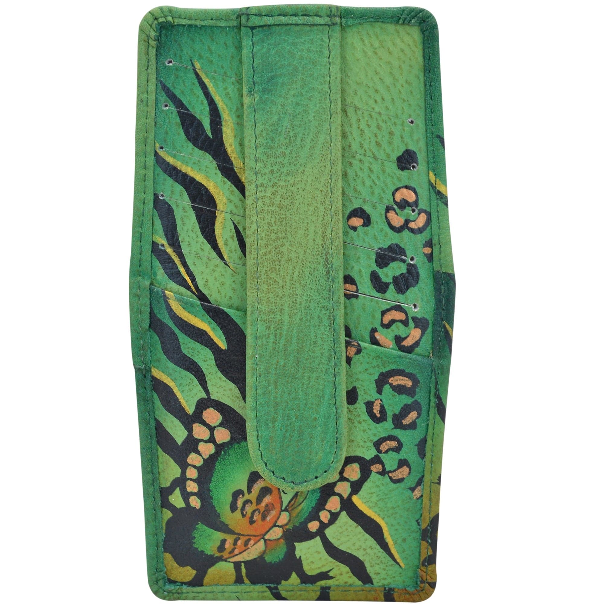 Anna by Anuschka style 1729, handpainted Credit Card Holder. Animal Butterfly Green painting in green/mint color. Featuring six credit card holder on each side.