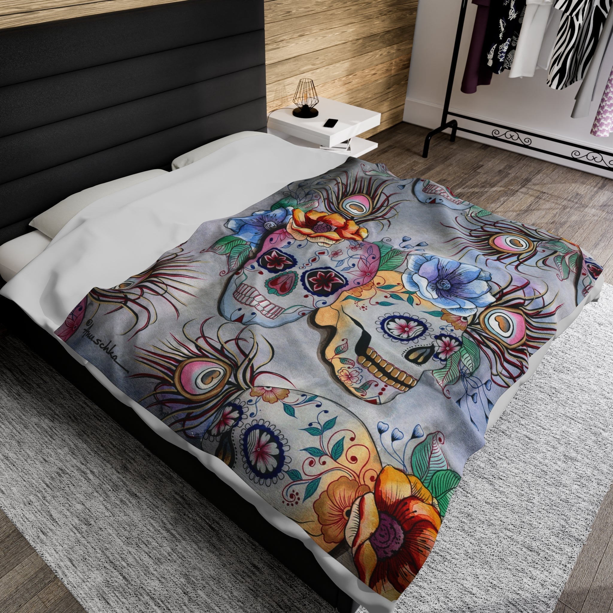 Calaveras de Azúcar Velveteen Plush Blanket