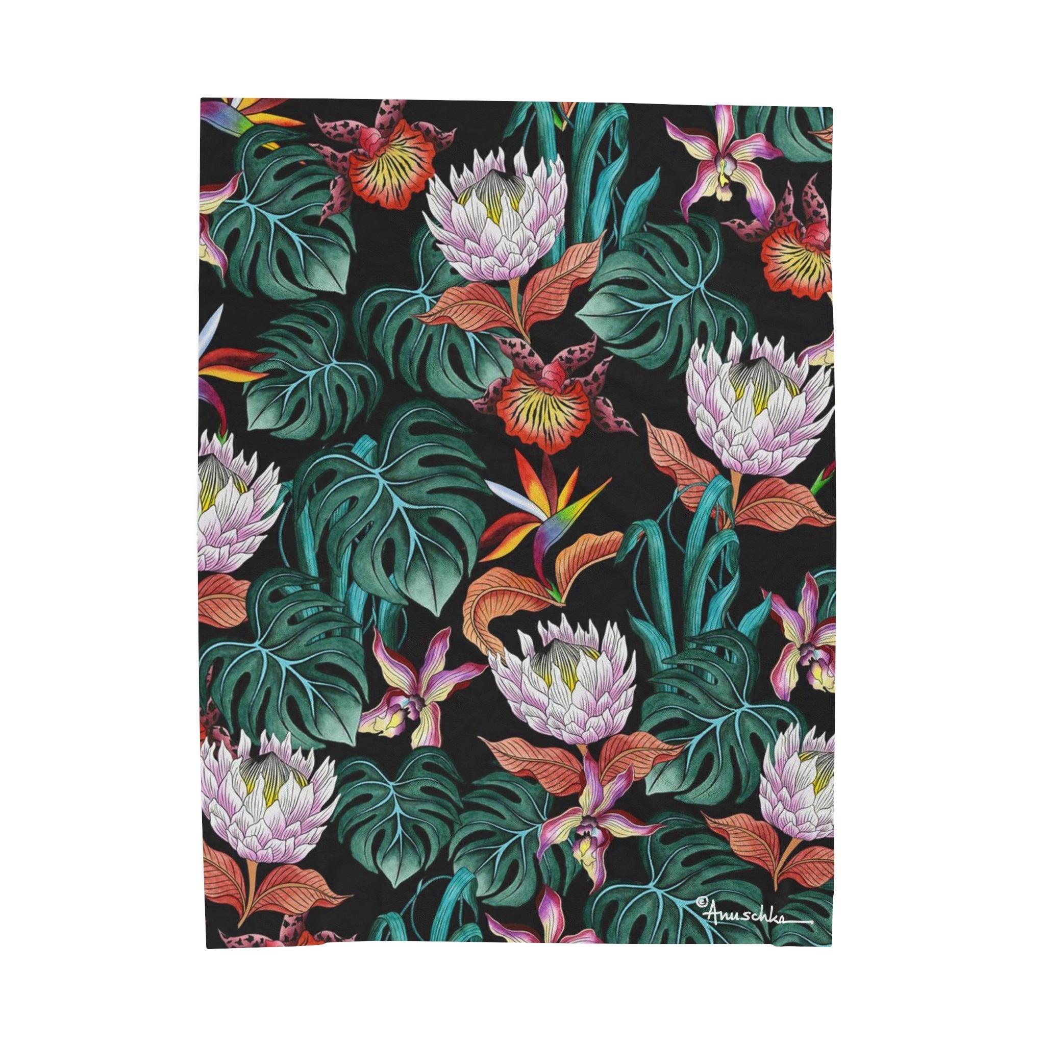 Island Escape Black Velveteen Plush Blanket