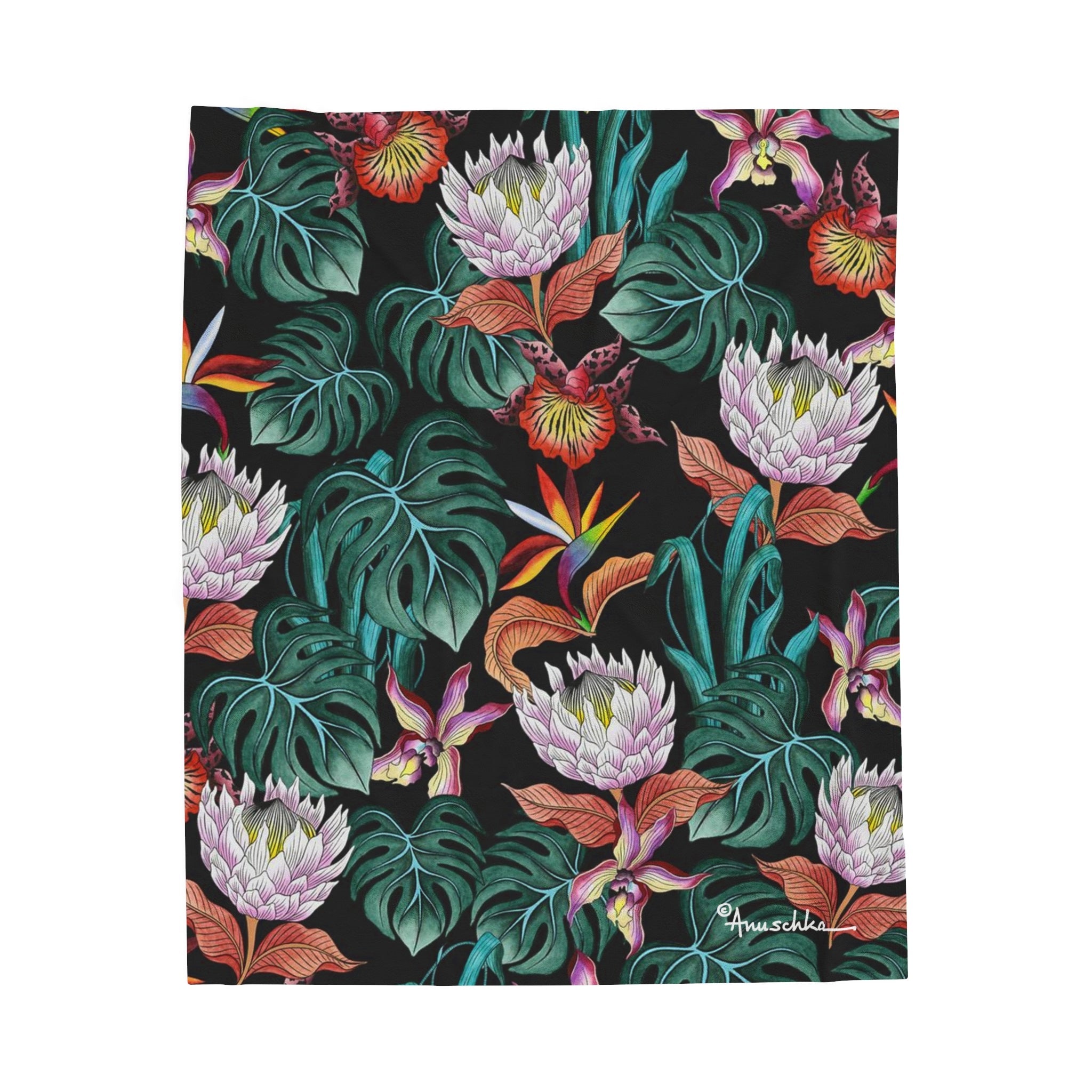 Island Escape Black Velveteen Plush Blanket