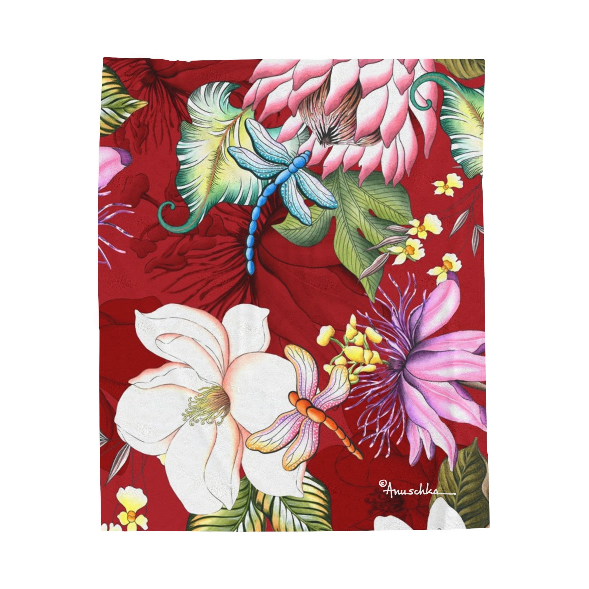 Crimson Garden Velveteen Plush Blanket