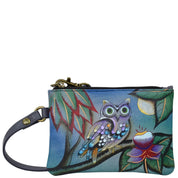 Anna by Anuschka style 1828, handpainted Coin Purse. Midnight Owl painting in multi color. Featuring detachable wrist strap.