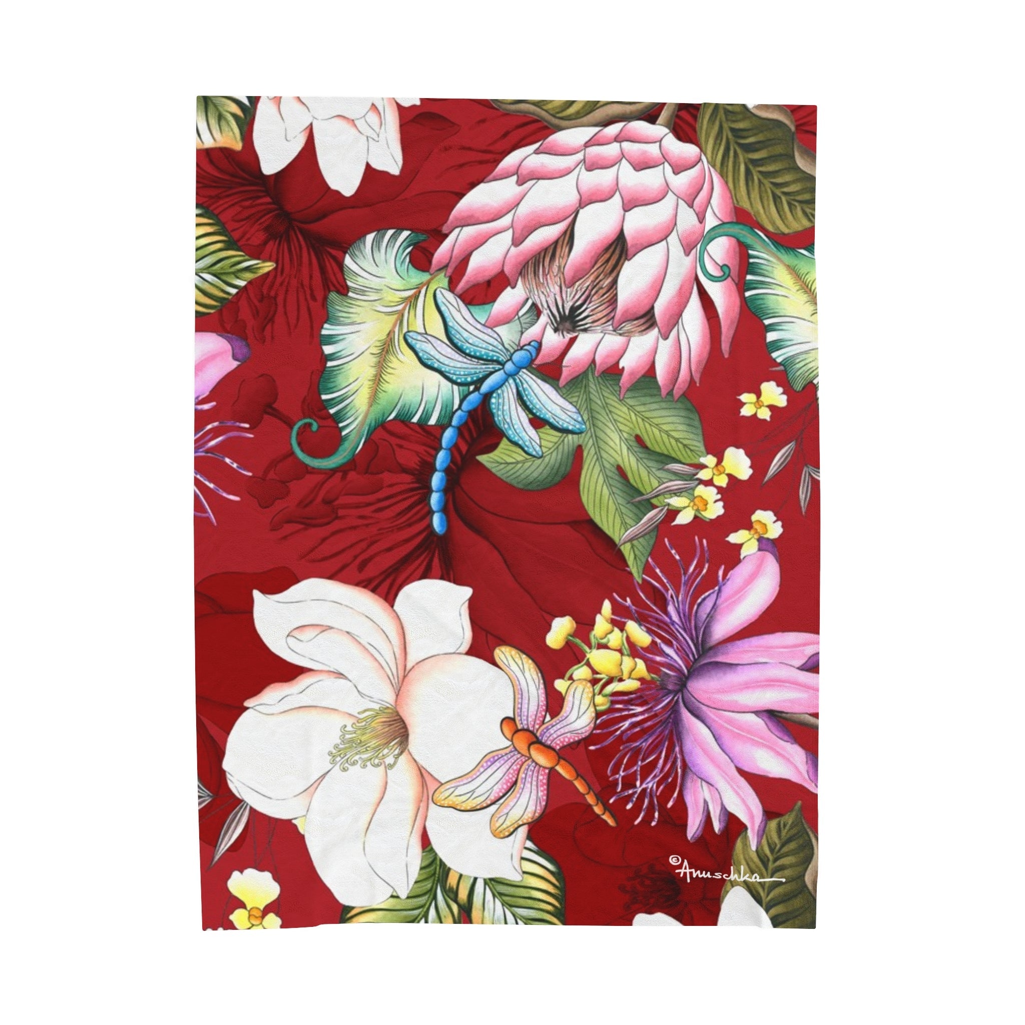 Crimson Garden Velveteen Plush Blanket