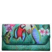 Anna by Anuschka style 1855, handpainted Checkbook Clutch Wallet. Brazilian Beauties painting in green/mint color. Featuring removable checkbook holder with six credit card holders and one ID window.
