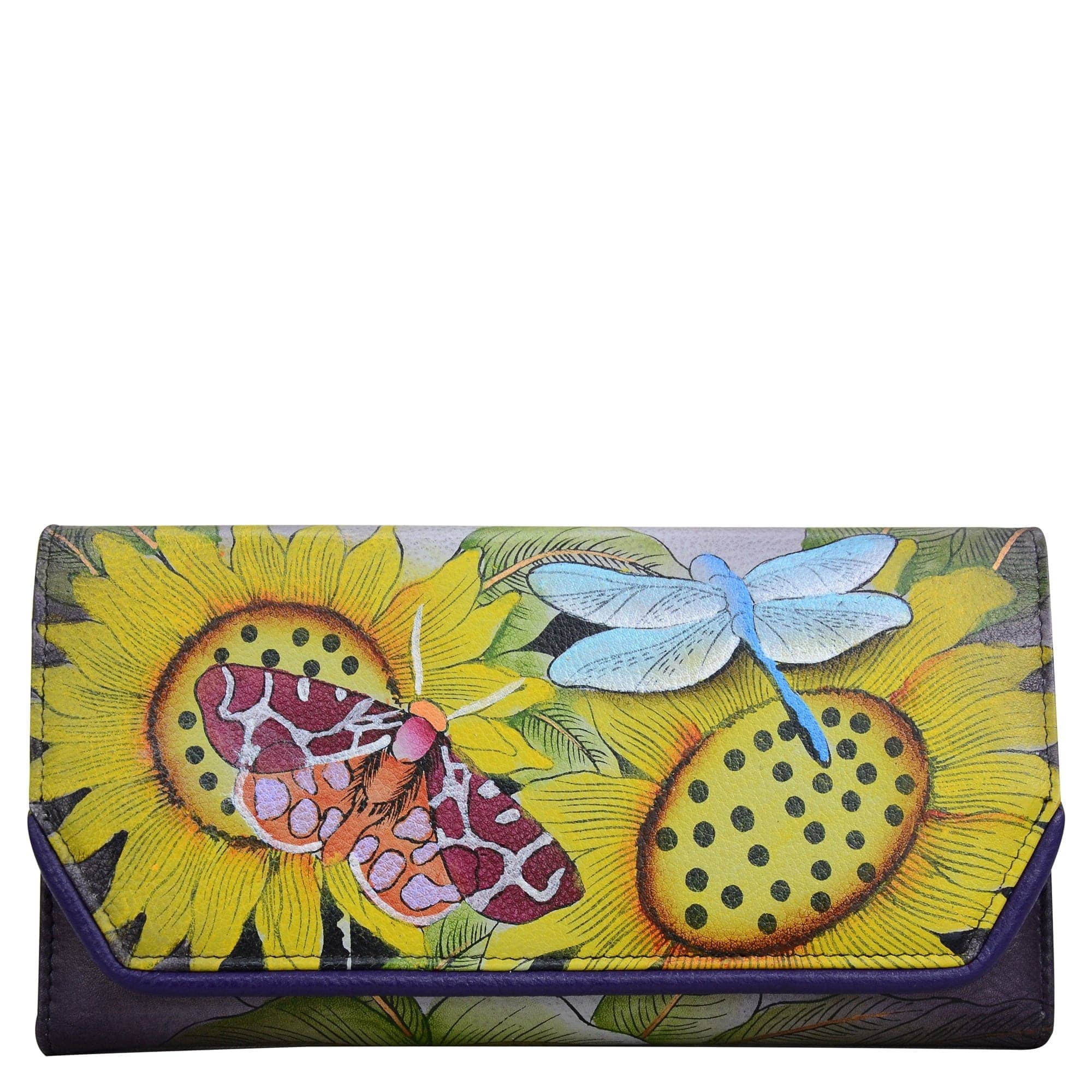 Anna by Anuschka style 1855, handpainted Checkbook Clutch Wallet. Tuscan Paradise painting in multi color. Featuring removable checkbook holder with six credit card holders and one ID window.
