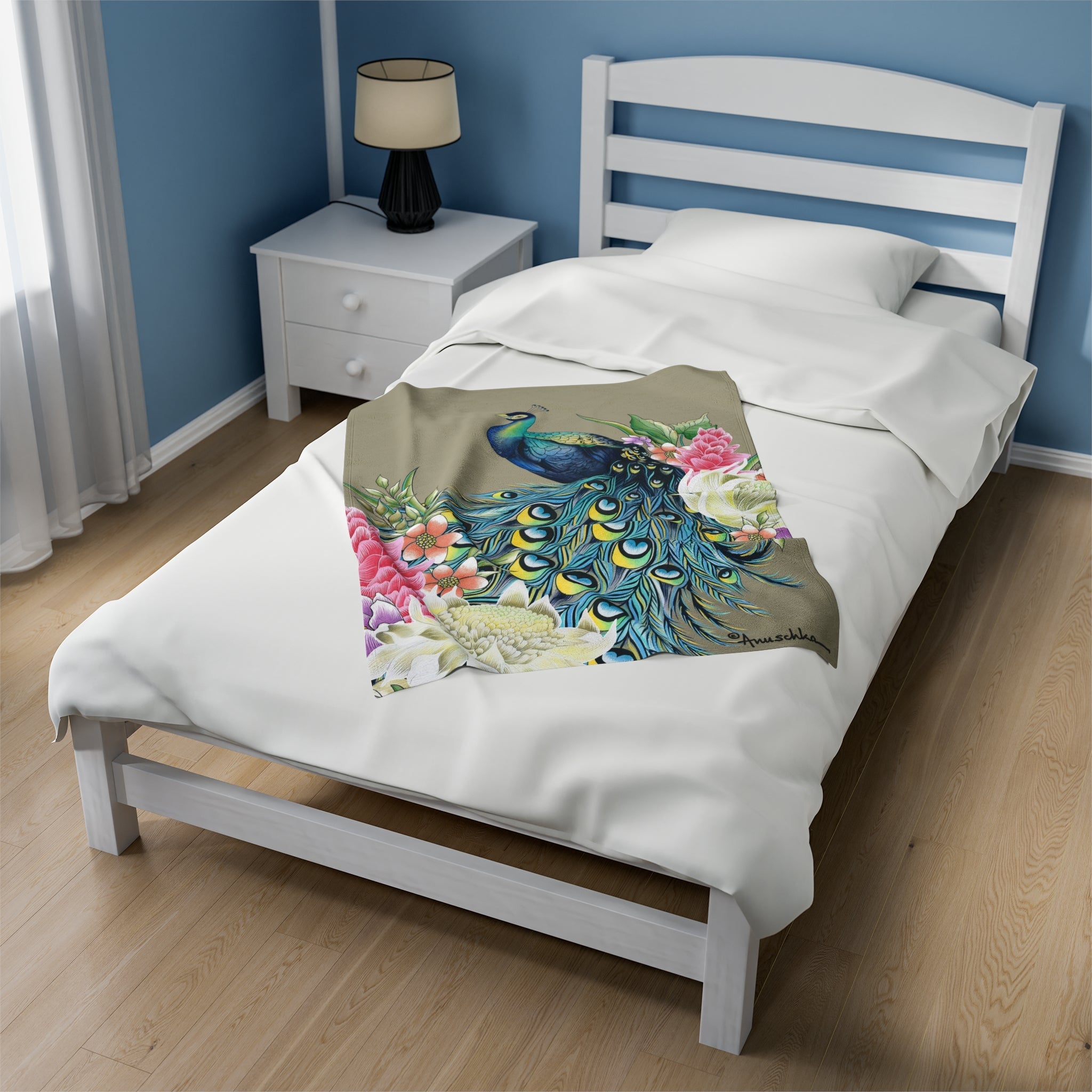 Regal Peacock Velveteen Plush Blanket