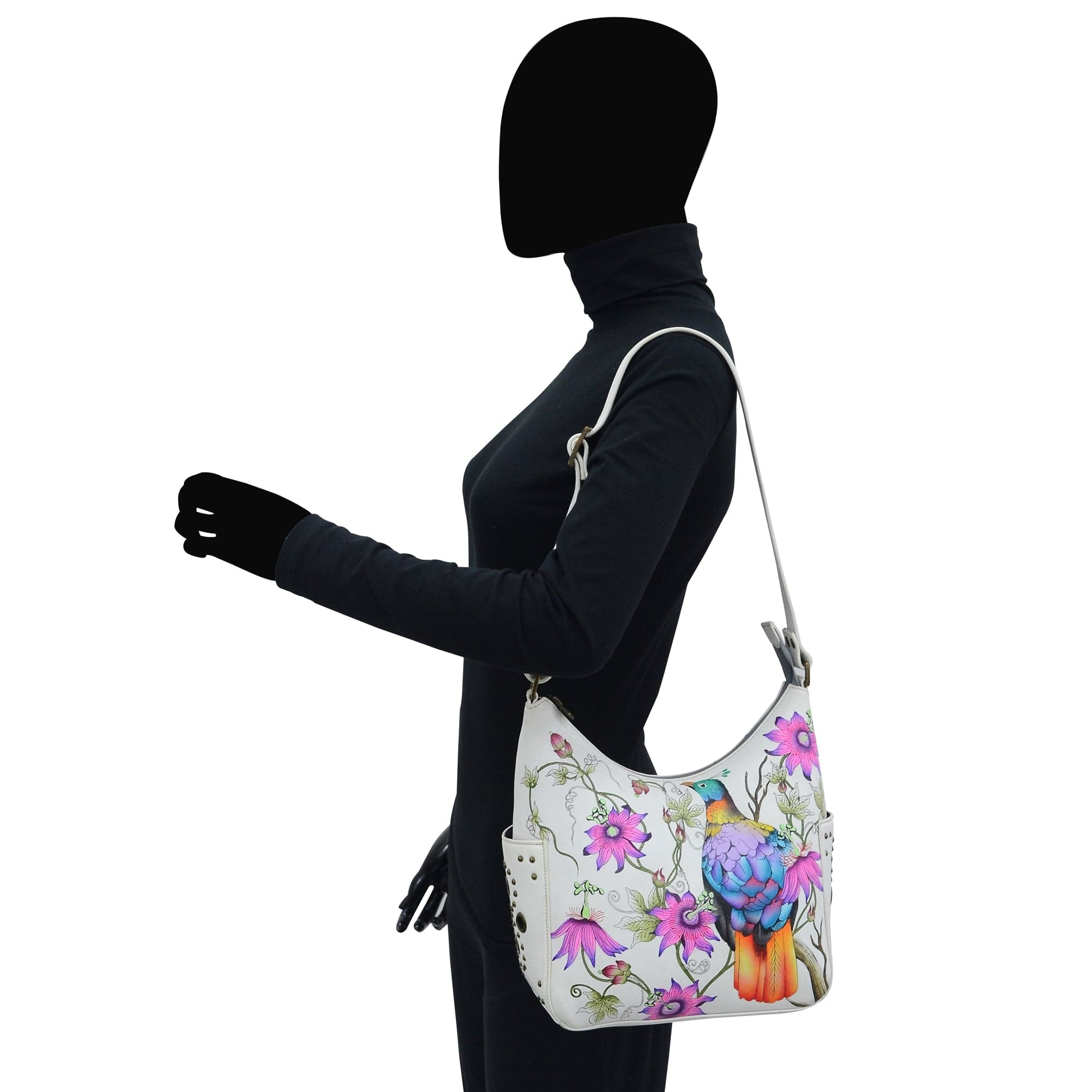 Classic Hobo With Studded Side Pockets - 433 - Anuschka