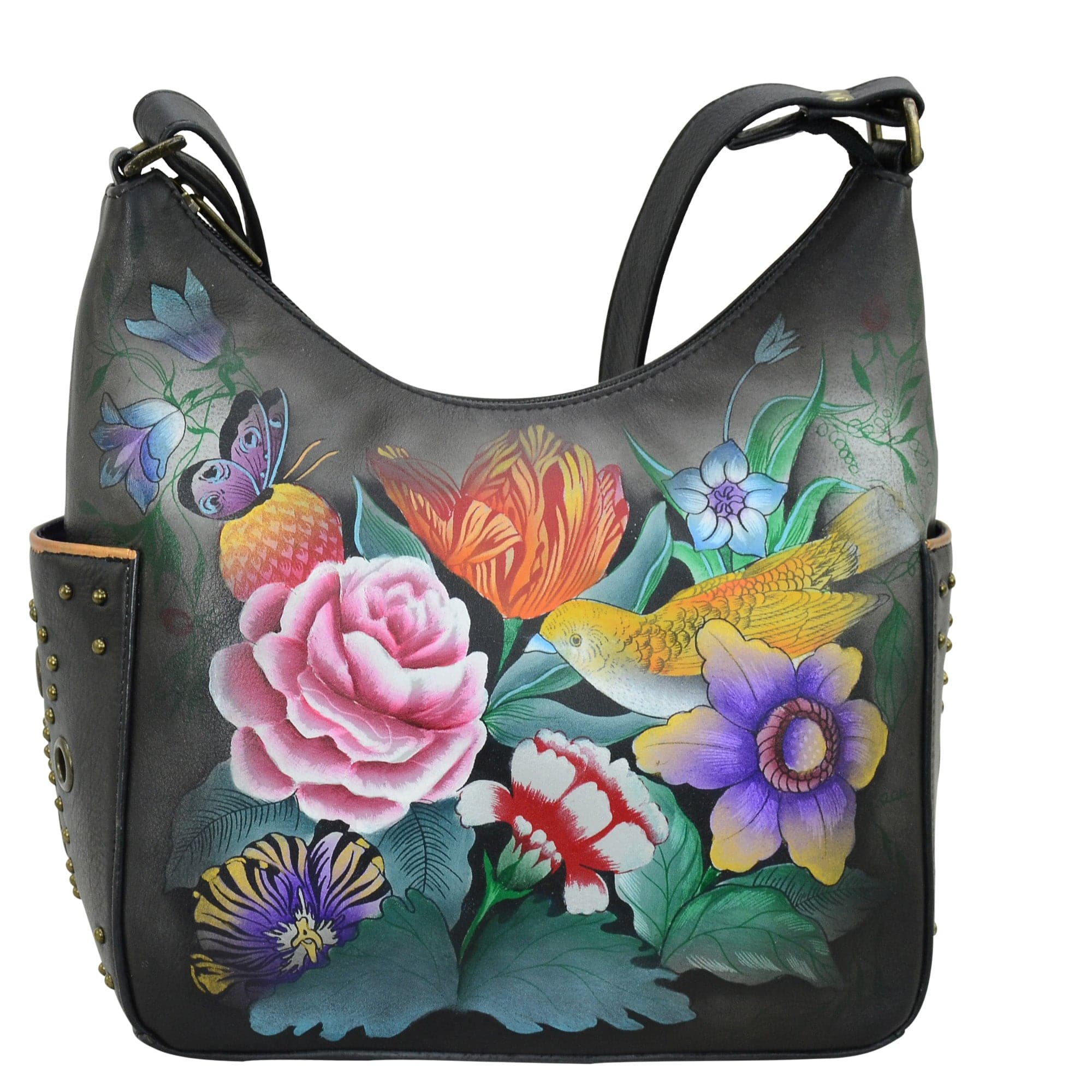 Vintage Bouquet Classic Hobo With Studded Side Pockets - 433