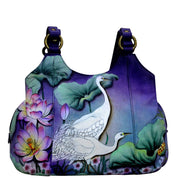 Anuschka Style 469, handpainted Triple Compartment Satchel. Peaceful Garden painting