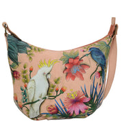 Anuschka Style 471, handpainted Classic Ruched Hobo. Cockatoo Sunrise painting