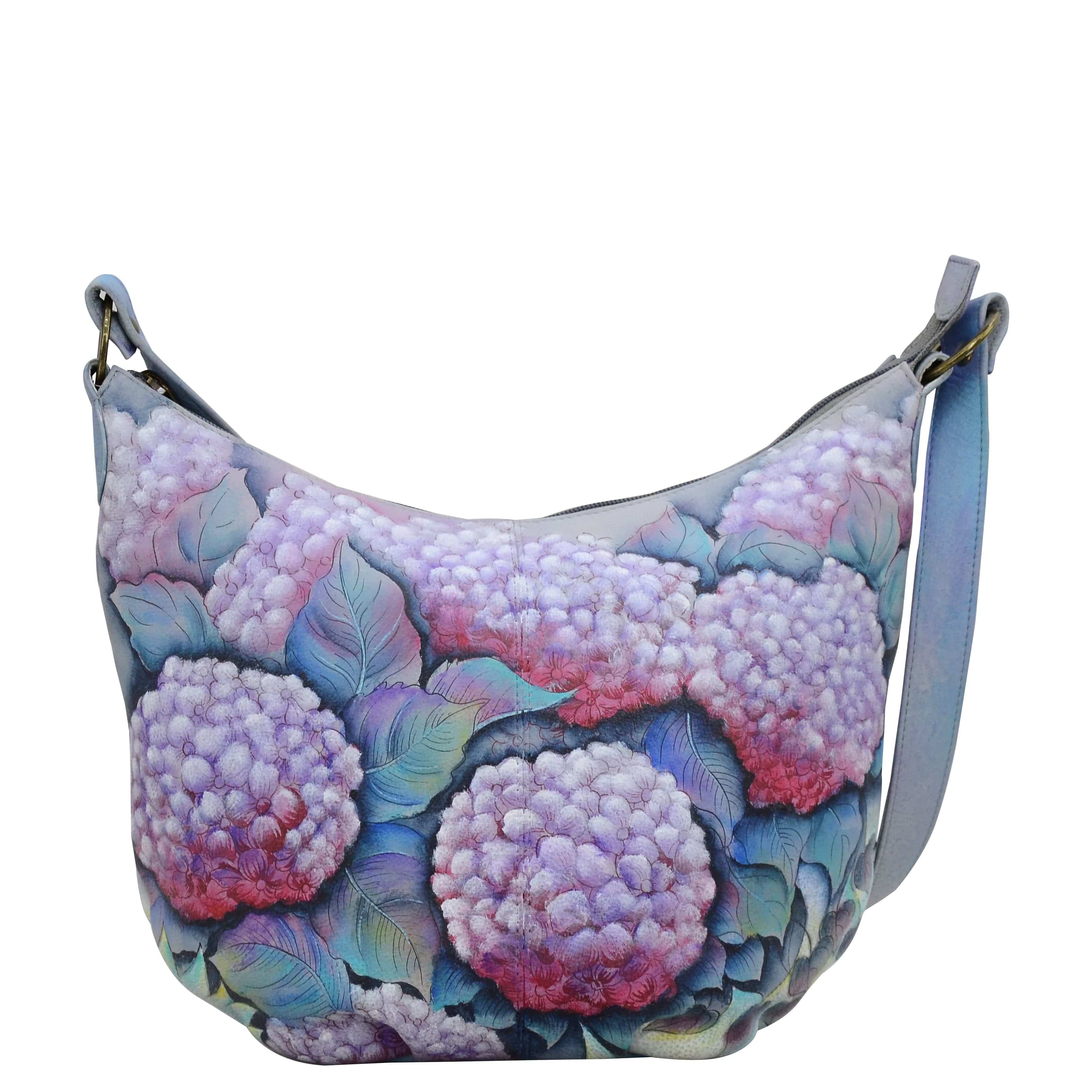 Anuschka Style 471, handpainted Classic Ruched Hobo. Hypnotic Hydrangeas painting