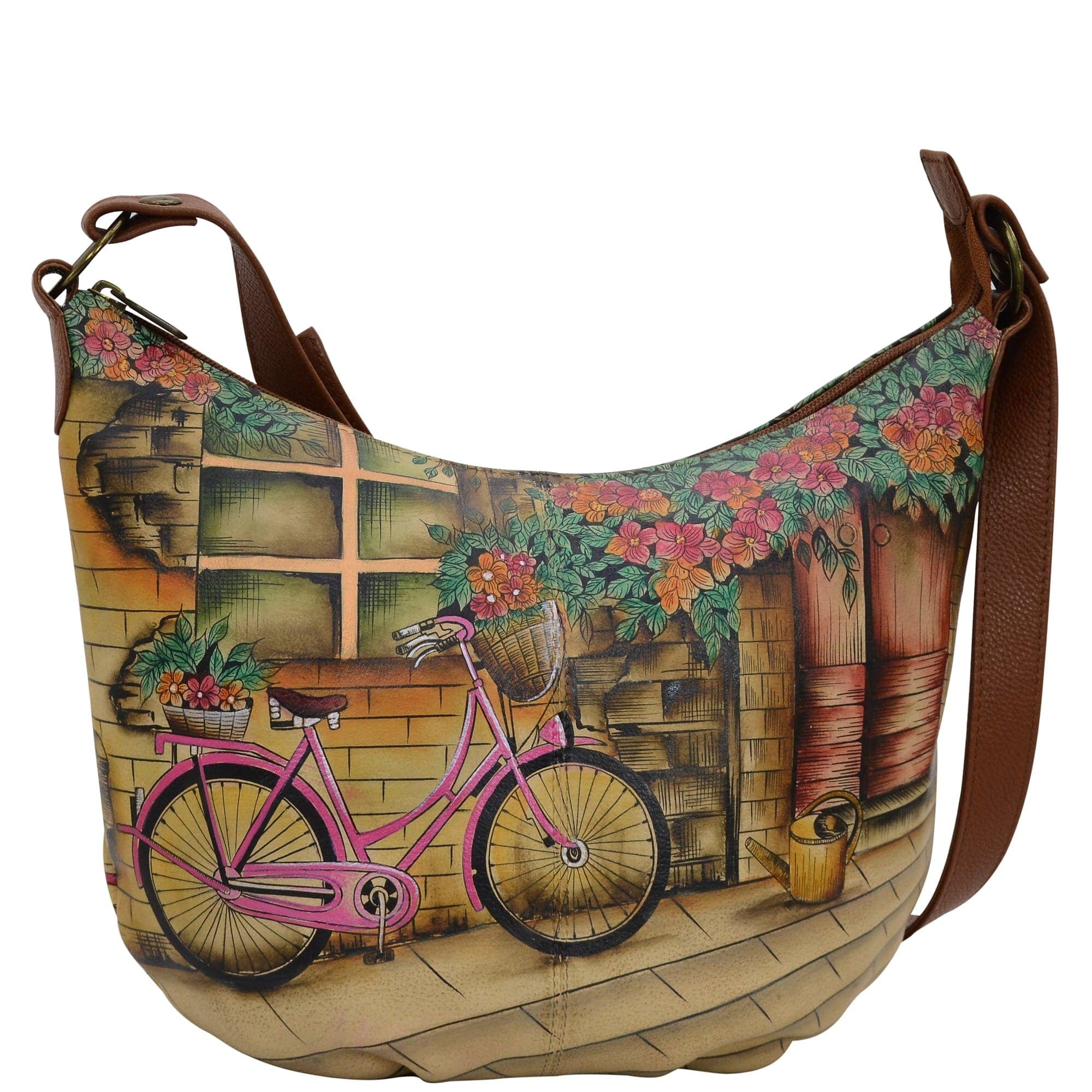 Anuschka Style 471, handpainted Classic Ruched Hobo. Vintage Bike painting