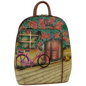 Anuschka Style 487, handpainted Sling-Over Travel Backpack. Vintage Bike painting