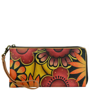 Anuschka Style 508, handpainted Zip Around Clutch Wristlet. Retro Bloom painting
