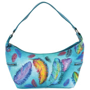 Anuschka Style 510, handpainted East West Medium Hobo. Floating Feathers painting