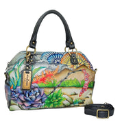 Anuschka Style 522, handpainted Large Convertible Satchel with Wallet & Key Ring. Succulent Sunset painting