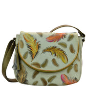 Anuschka Style 547, handpainted Flap-Over Convertible. Floating Feathers Ivory painting