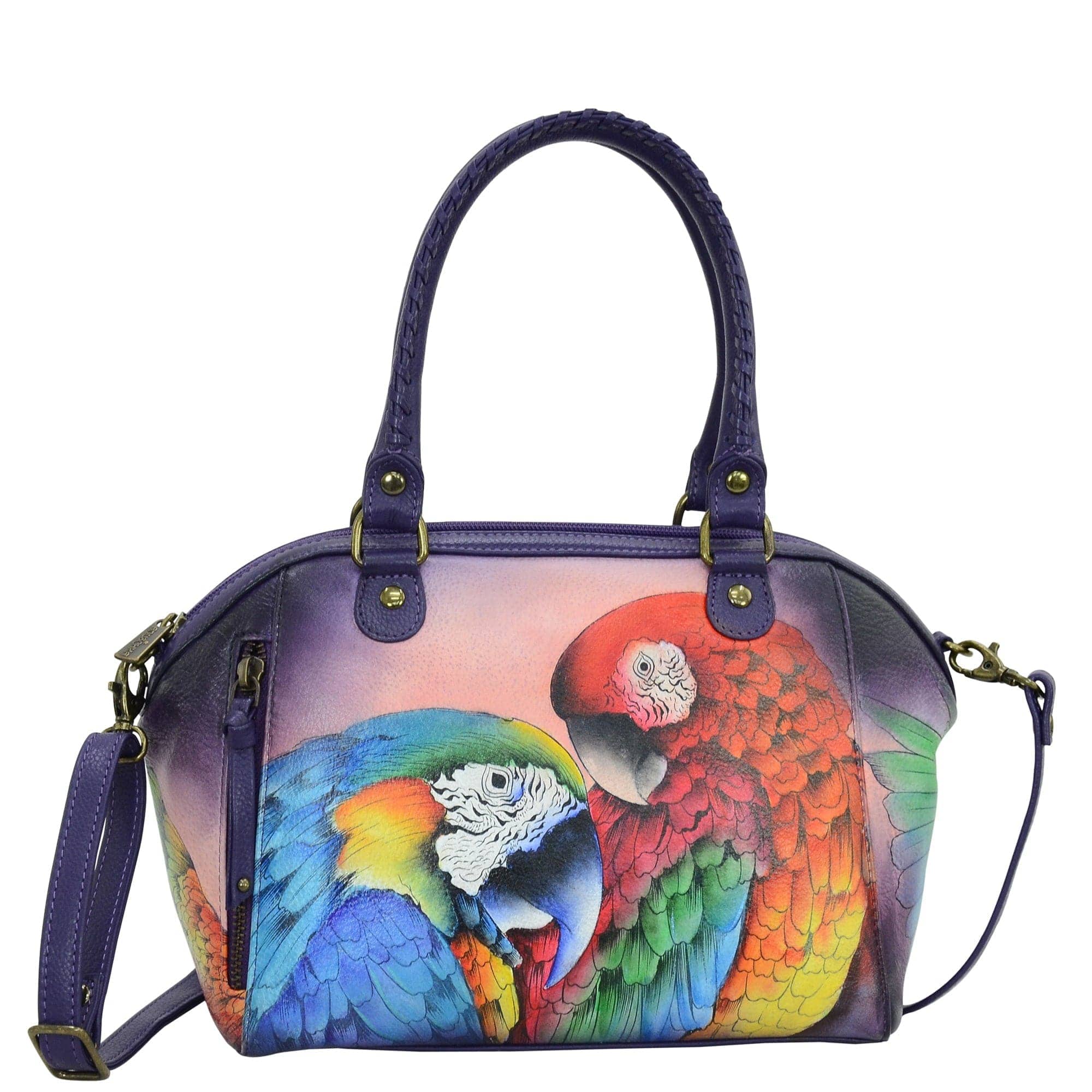 Anuschka Style 561, handpainted Mini Convertible Tote. Rainforest Royalty painting