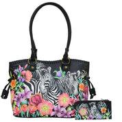 Anuschka Style 569, handpainted Double Handle Large Tote With Magnetic Closure. Playful Zebras painting