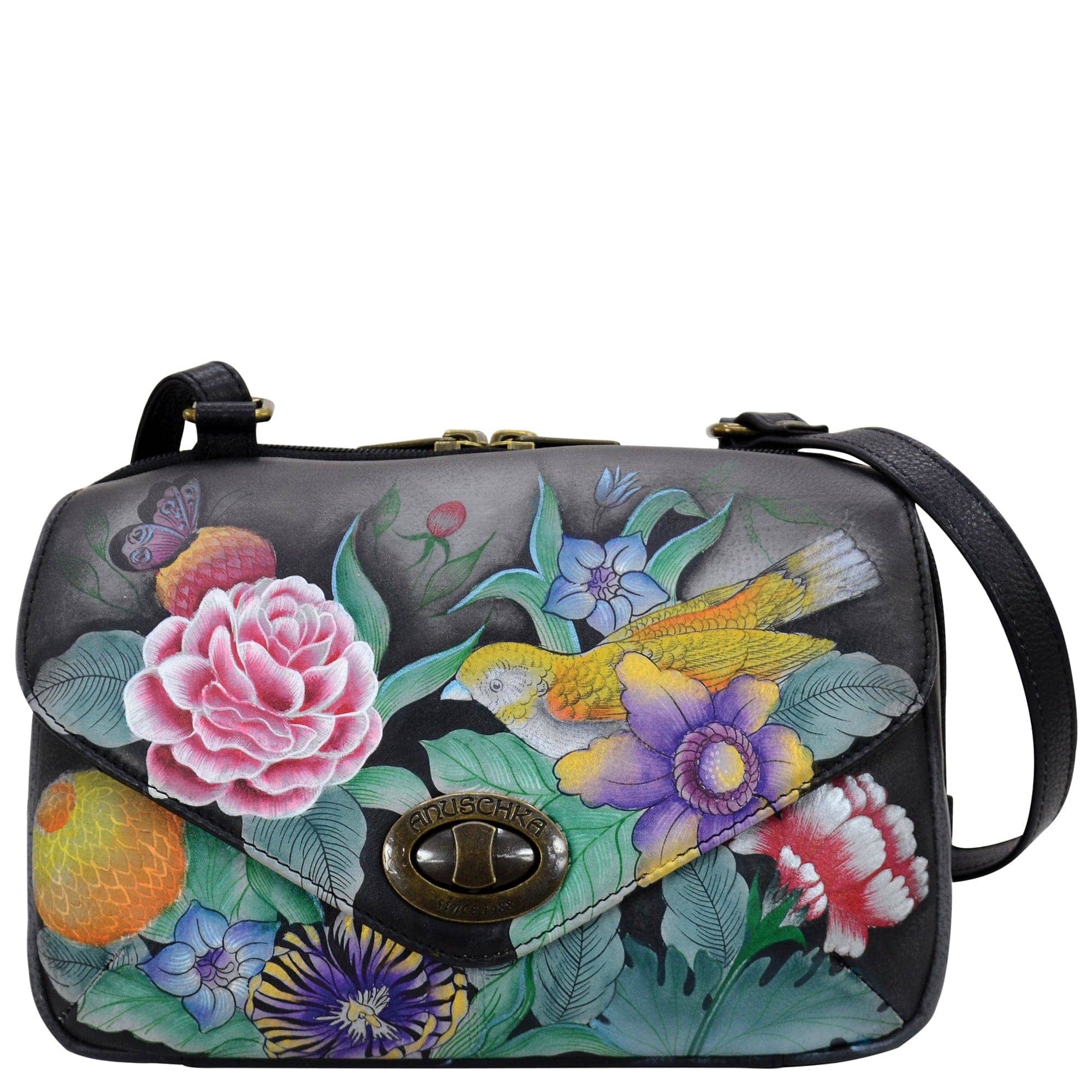 Anuschka Style 593, handpainted Convertible Travel Organizer. Vintage Bouquet painting