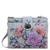 Anuschka Style 595, handpainted RFID Blocking Triple Compartment Crossbody Organizer. Bel Fiori painting