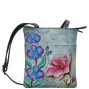 Anuschka Style 596, handpainted RFID Blocking Triple Compartment Travel Organizer. Floral Fantasy painting
