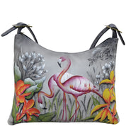 Anuschka Style 605, handpainted Slim Large Hobo. Flamboyant Flamingos painting