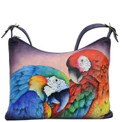 Anuschka Style 605, handpainted Slim Large Hobo. Rainforest Royalty painting