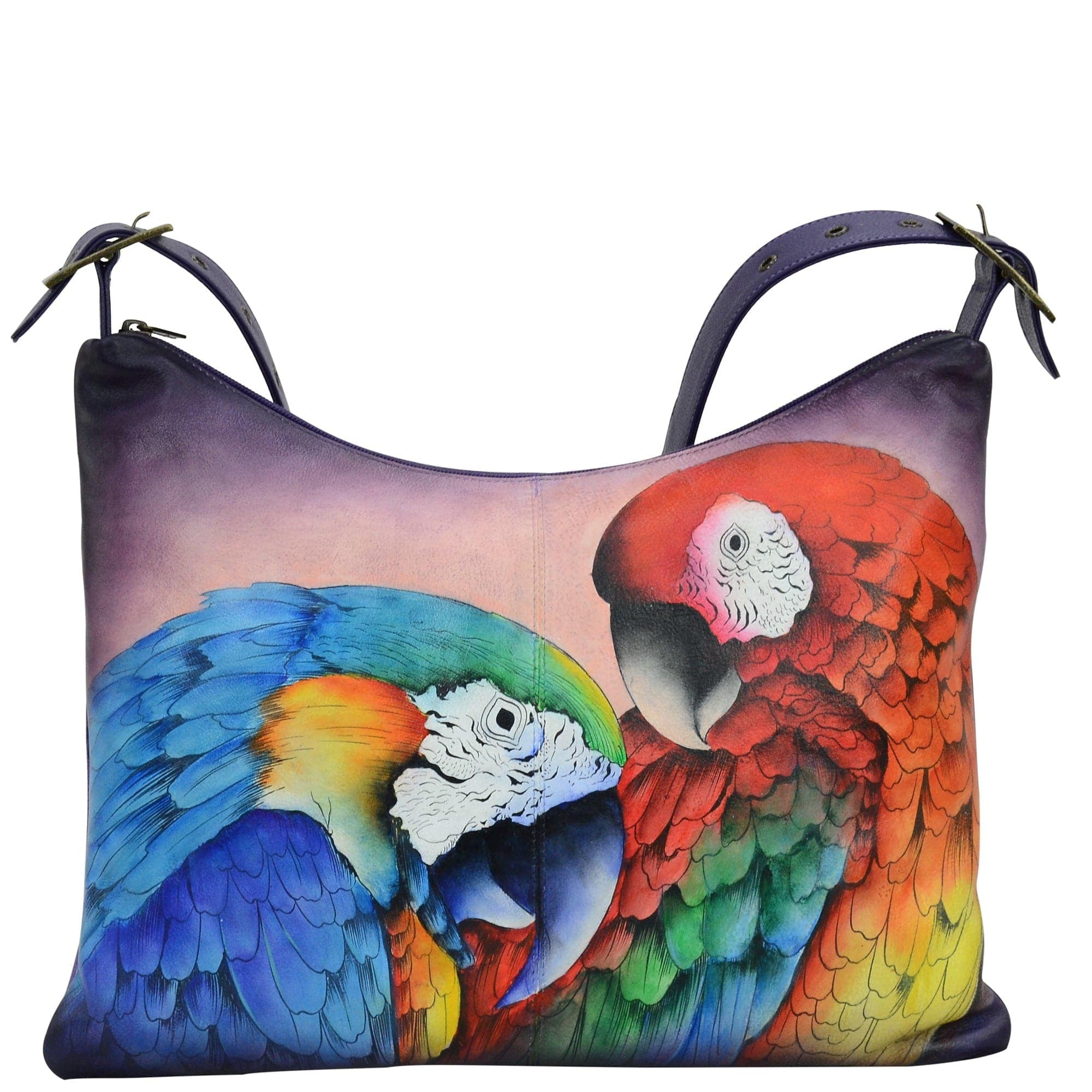 Anuschka Style 605, handpainted Slim Large Hobo. Rainforest Royalty painting