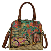 Anuschka Style 606, handpainted Zip Around Convertible Satchel. Vintage Bike painting