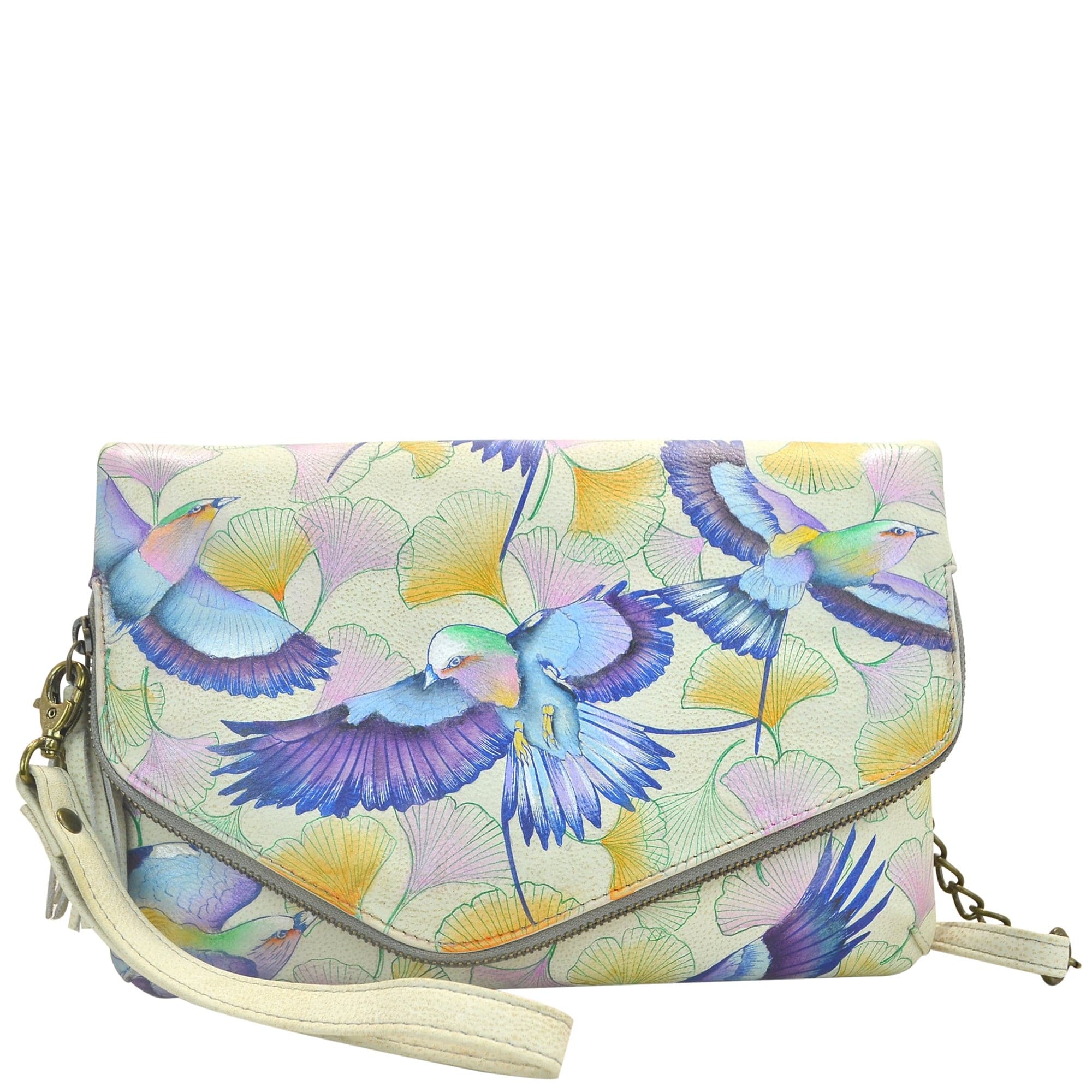 Anuschka Style 607, handpainted Convertible Envelope Clutch Wristlet. Wings of Hope painting