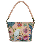 Anuschka Style 608, handpainted Medium Tote. Cockatoo Sunrise painting